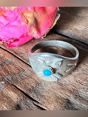 Bell Trading Post Navajo NA Ring Blue Turquoise Simulated Sterling Silver 7